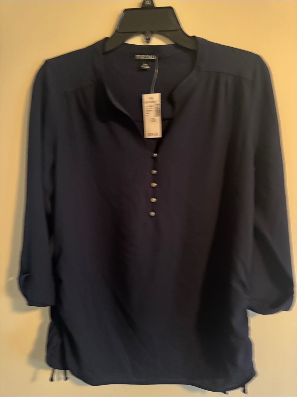 Roz & Ali Navy Henley-Style Blouse